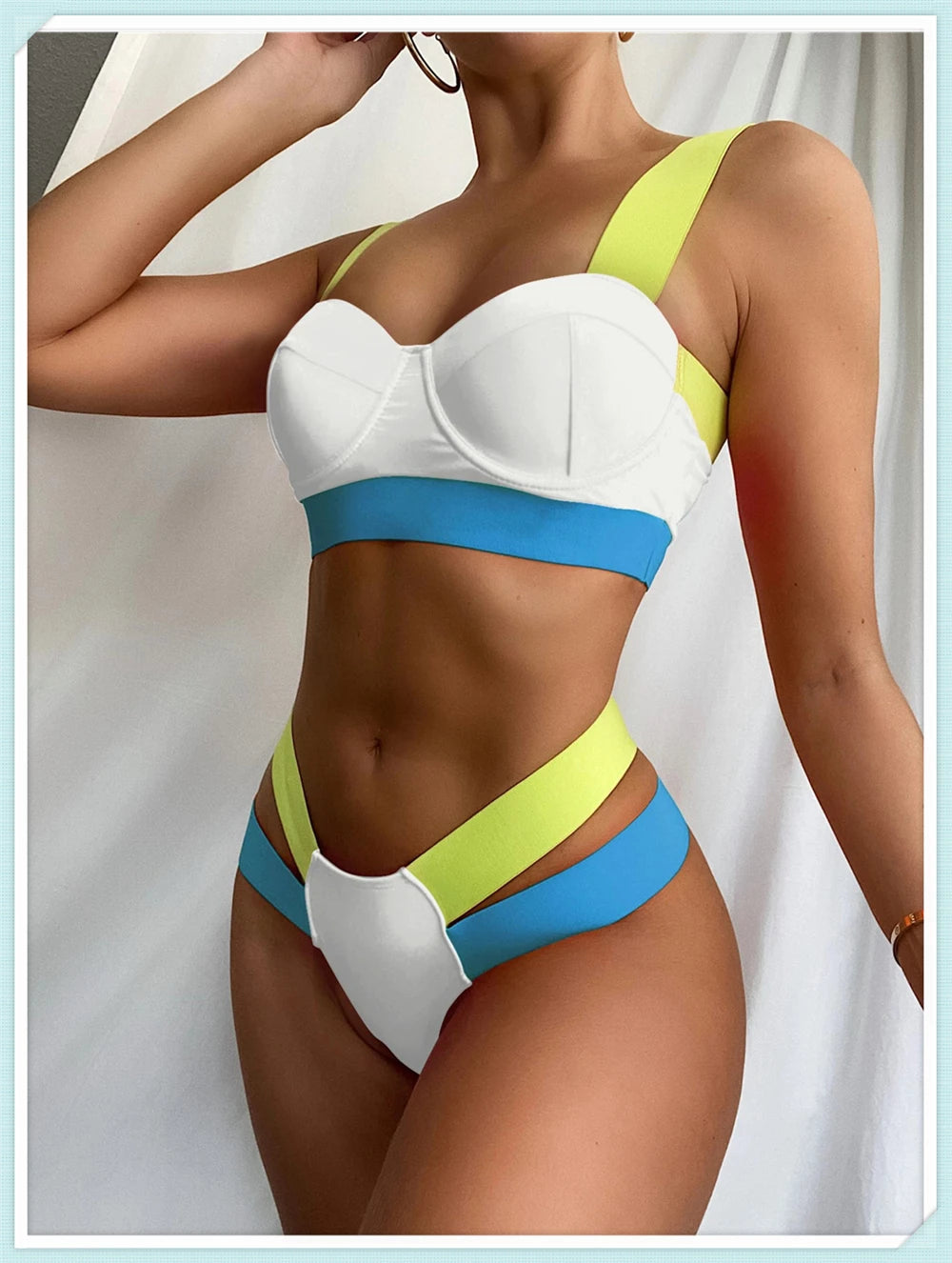 Solid Bandage Bikini Women Push Up Swimsuit Sexy Swimwear Female Brazilian Bathing Swimming Suit Bather Splicing Color Beachwear