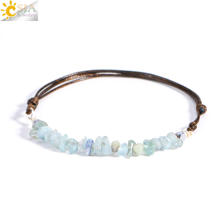 Healing Real Natural Stone Chip Bracelet  7 Chakras Pink Rock Crystal Handmade Rope Bracelet for Women Girl Small Jewelry H361