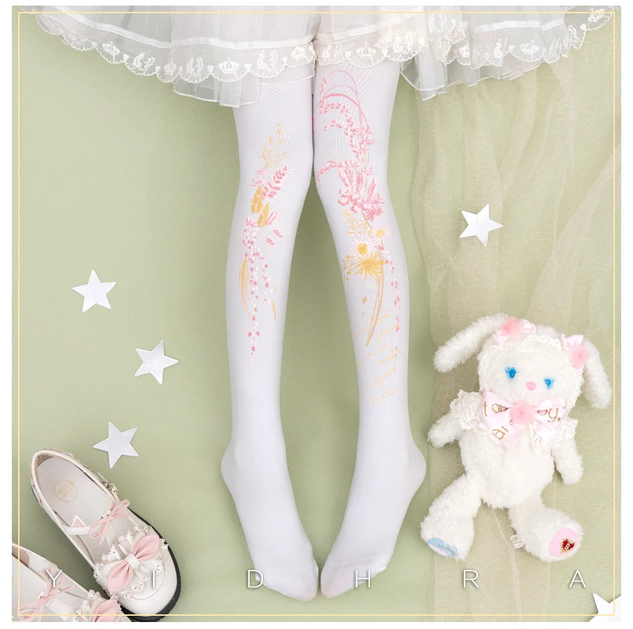 Lolita Classic Print Spring and Summer Lace Stockings Black White Mesh Tights Women Pantyhose Sexy Cosplay Leggings For Girls