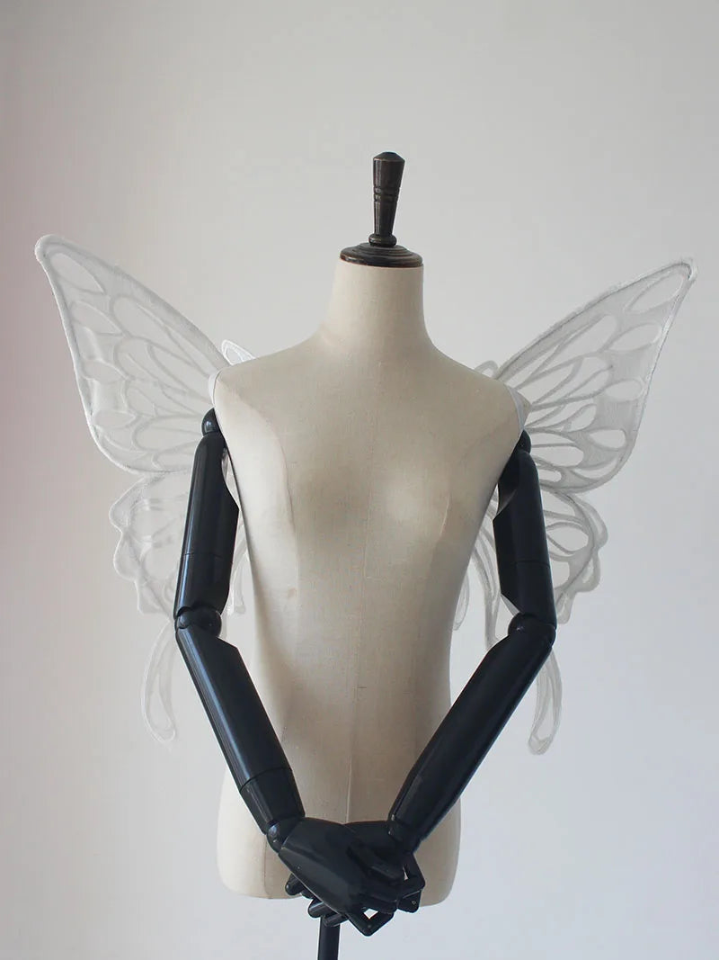 Handmade Black White Butterfly Wings Can Back Wear Lolita Mesh Back Decoration for Party Photo Props Girl Womens Butterfly Clips
