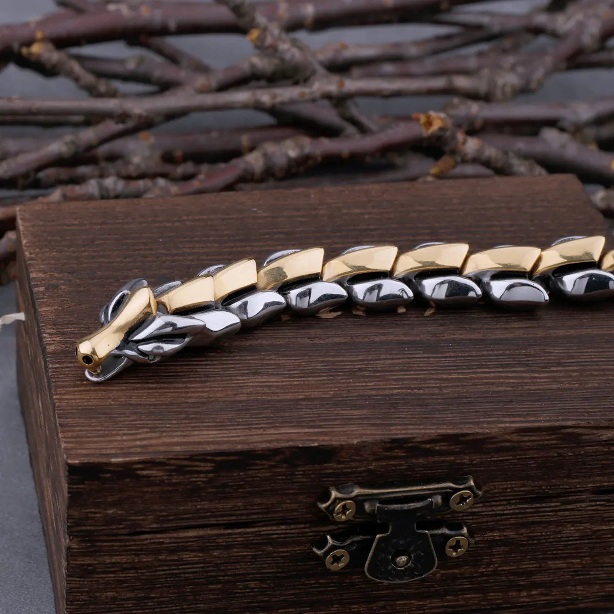 Nordic Viking Ouroboros Vintage Punk Dragon Bracelet Men's Charm Stainless Steel Fashion Animal Jewelry Hip Hop Street Culture
