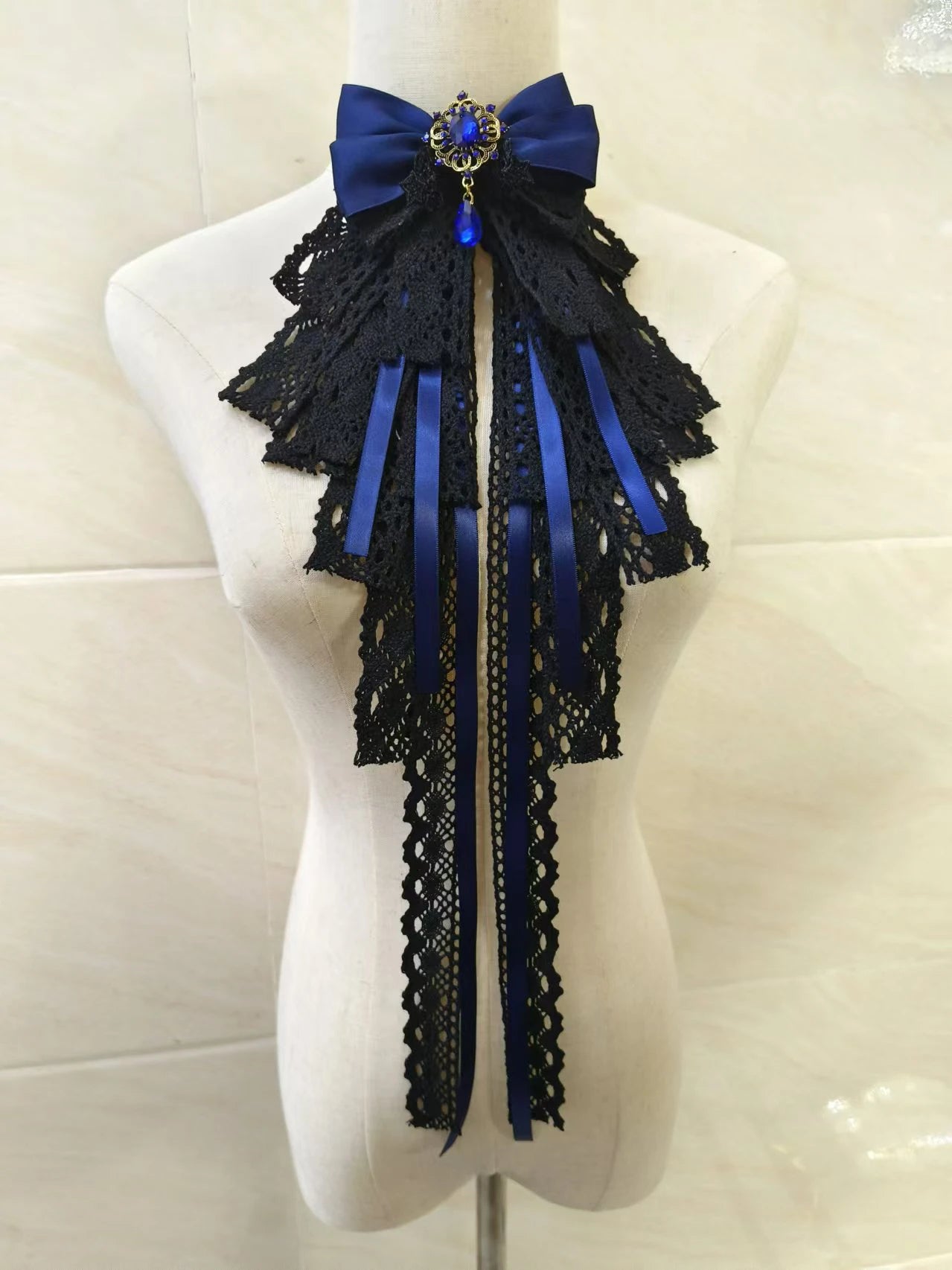 Luxury Bow Neck Tie Lush Vintage Black Bow Tie Gothic Large Bow  Rhinestone for Collared Shirt Cosplay Dark Girl Accessories