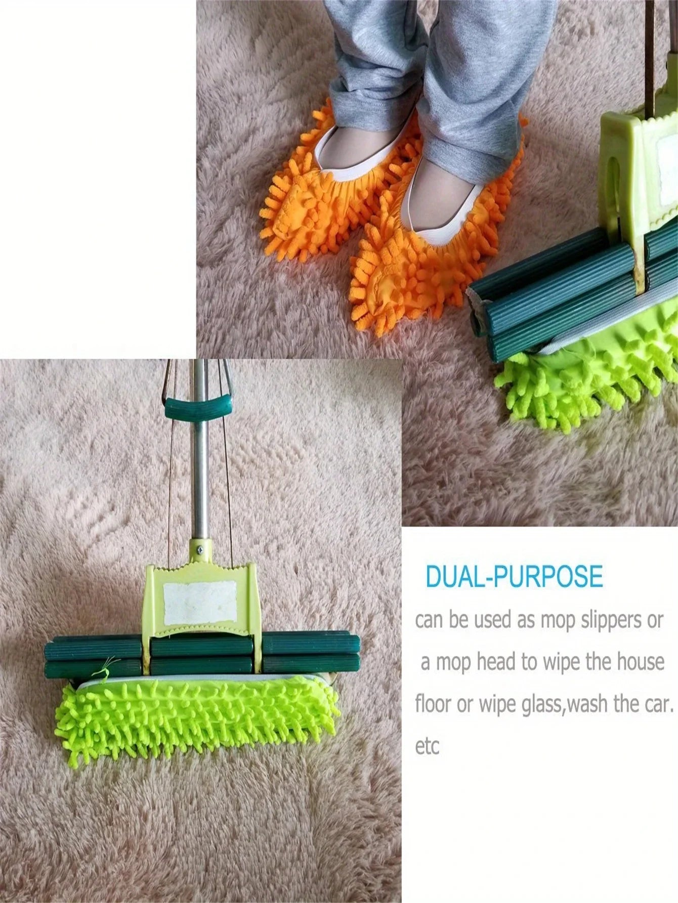 2Pcs Mop Slippers, Soft, Washable and Reusable Microfiber Foot Socks, Dust Slippers for Cleaning Bathrooms, Kitchen and Bedrooms