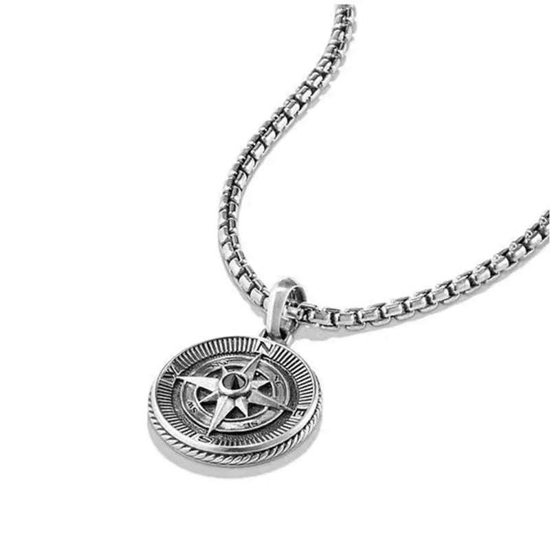 Fashion Simple Compass Necklaces For Men Retro Hip Hop Copper Disc Couple Pendant Sweater Chain Punk Jewelry Accessories Gift