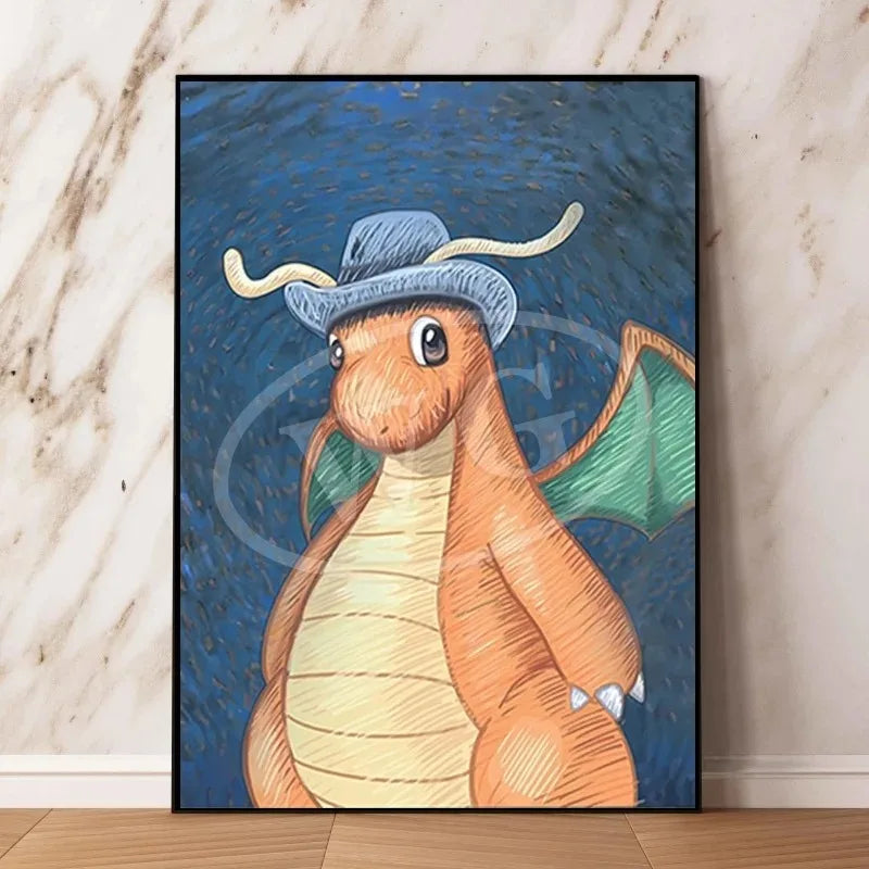 Van Gogh Museum Pocket Monster Anime Character Pikachu Canvas Painting Poster Living Room Bedroom Decoration Christmas Gift