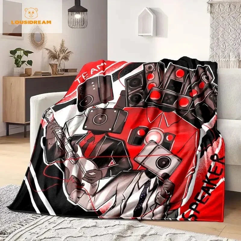 Skibidi Toilet Funny Flannel Blanket Flannel Warm Blanket Adults 3D Printed Coverlet Man Cave Sofa Camping Decor Christmas Gift