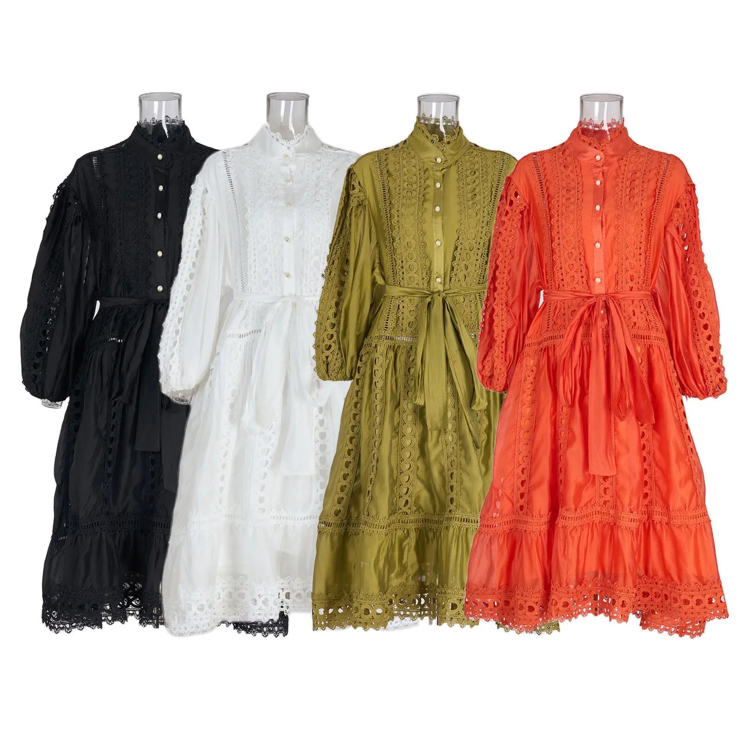 Elegant Embroidery Long Dress 2 Piece Set Women Summer Autumn Hollow Out Crochet Shirts Elastic Waist Long Maxi Skirt Suits