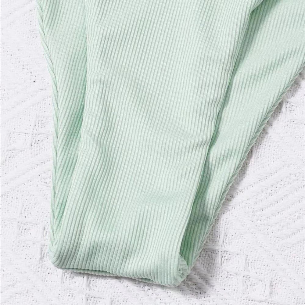 Brown Ribbed Swimwear String Halter Triangle Micro Bikini Thong Sexy Swimsuits Women Lace-up Bathing Suit Biquinis Bikinis Sets