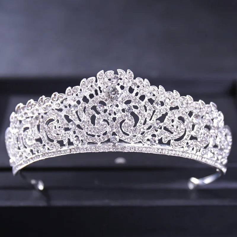 Luxury Silver Color Crystal Pearls Bridal Tiaras Crown Baroque Rhinestone Pageant Diadem Bride Headband Wedding Hair Accessories
