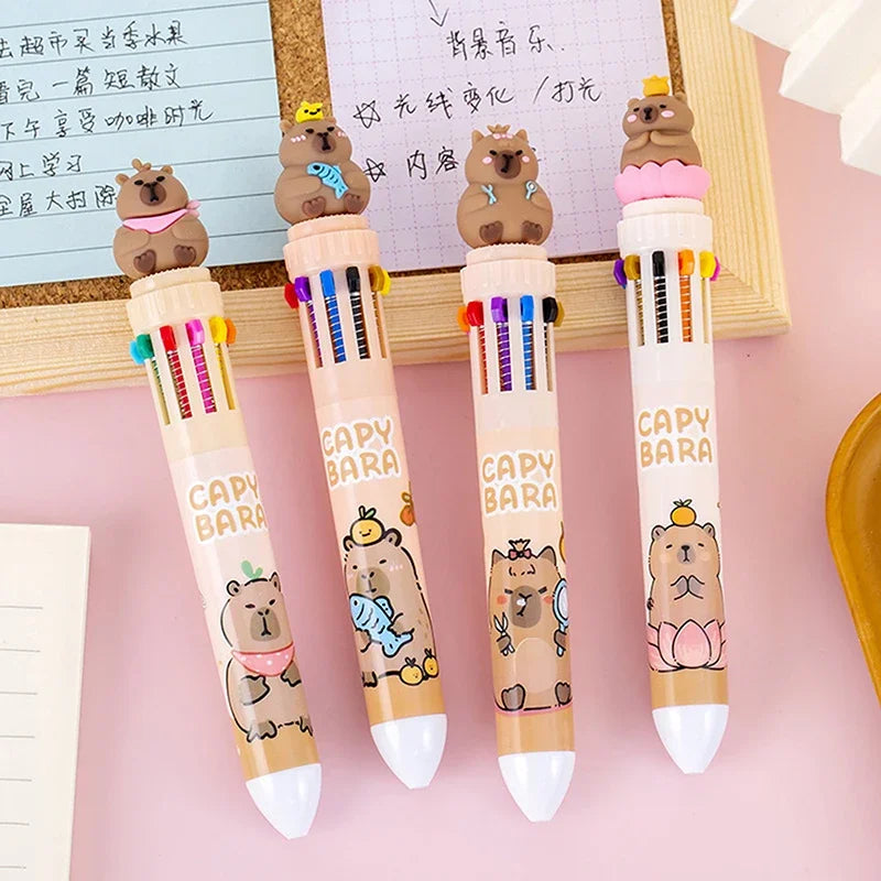 10 Multicolored Ballpoint Pen Cartoon Capybara Pens School Office Supplies Student Stationery Gifts