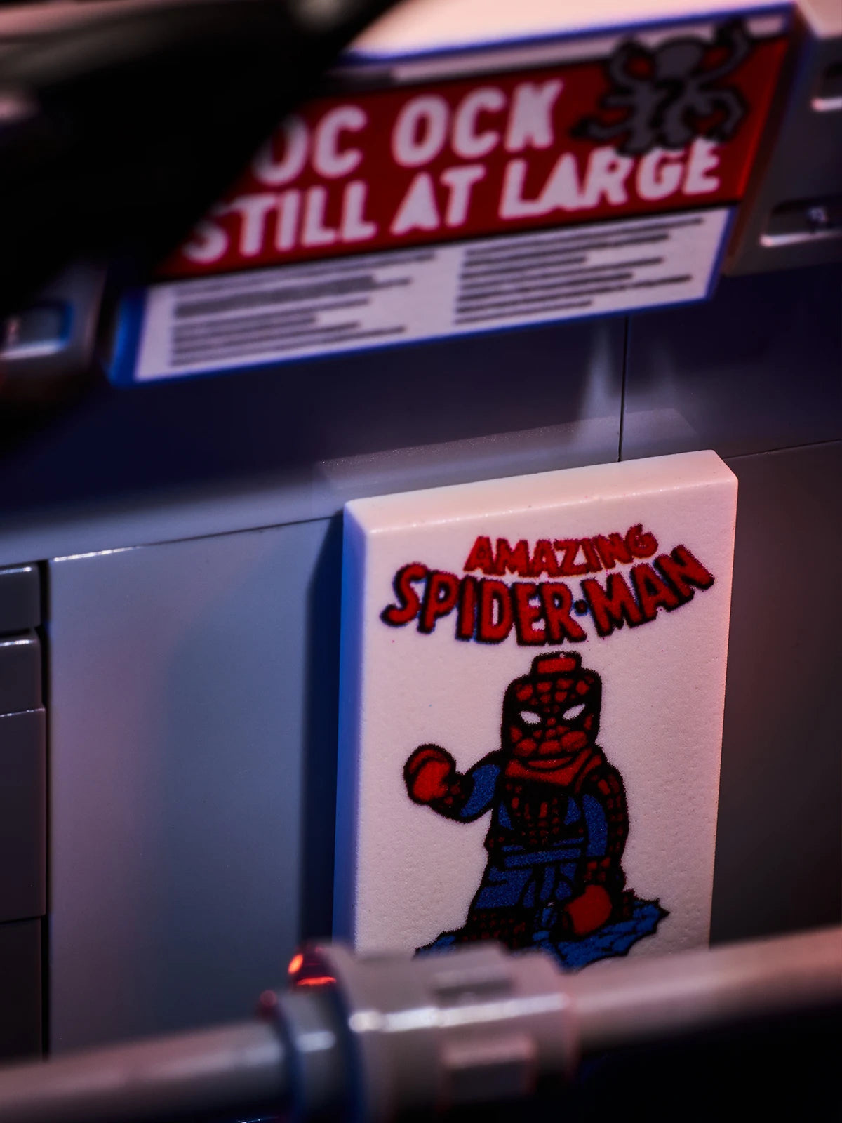 MOC scene: Marvel Venom vs. Spider-Man in the subway. Spider-Man's assembled toy bricks. Christmas gift for a boy and a girl.