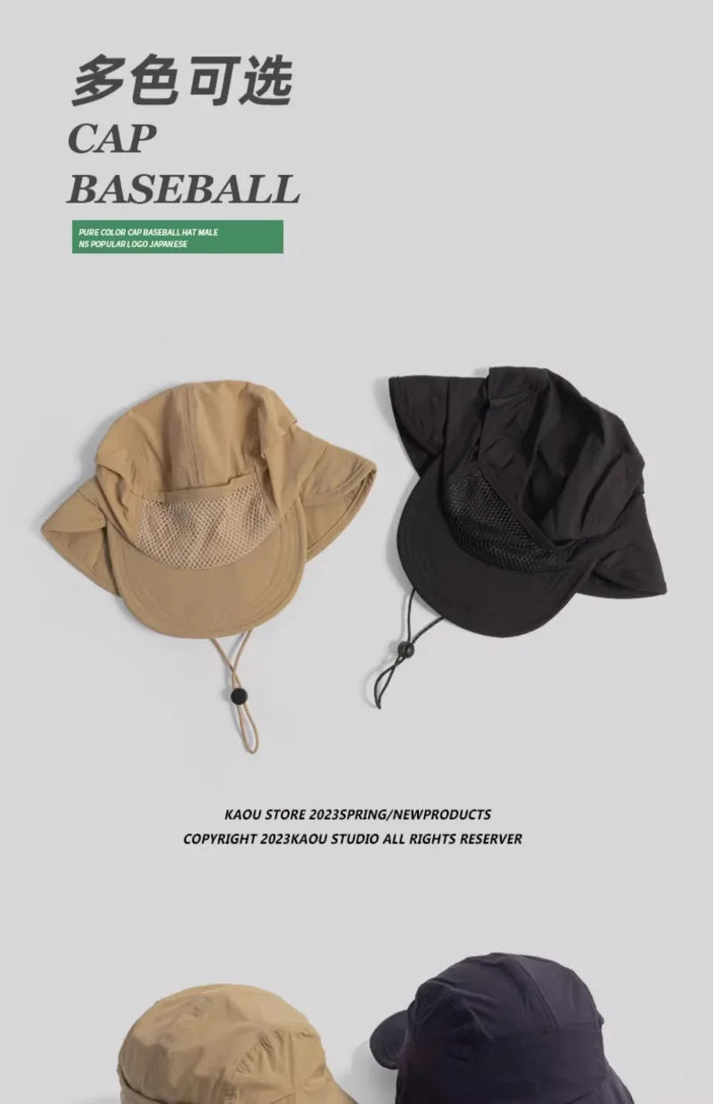 Japanese Outdoor Camping Sun Protection Bucket Hats Women Summer Thin Quick-drying Breathable Neck Protection Men's Caps