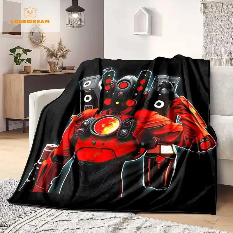 Skibidi Toilet Funny Flannel Blanket Flannel Warm Blanket Adults 3D Printed Coverlet Man Cave Sofa Camping Decor Christmas Gift