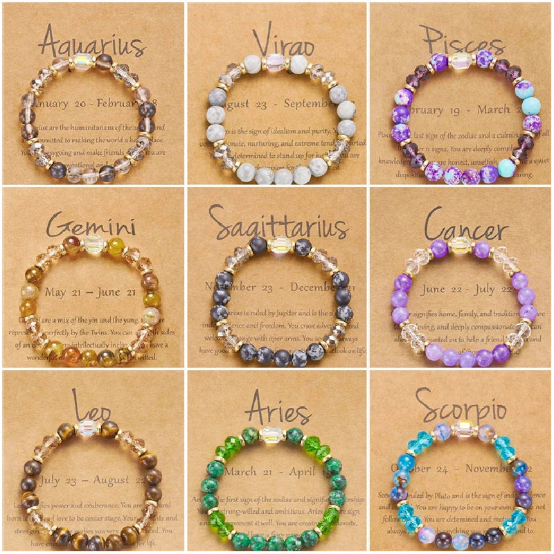 Fashion 12 Zodiac Crystal Beaded Bracelet Aries Taurus Gemini Cancer Leo Virgo Libra Scorpio Aquarius Pisces Women Jewelry Gift