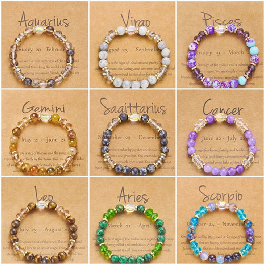 Fashion 12 Zodiac Crystal Beaded Bracelet Aries Taurus Gemini Cancer Leo Virgo Libra Scorpio Aquarius Pisces Women Jewelry Gift