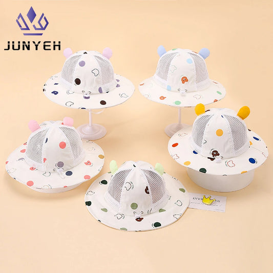 Baby Fisherman Hat Cartoon Bear Mesh Summer Bucket Hats Sun Protection Windproof Boys Girls Caps For Kids 2-6 Years