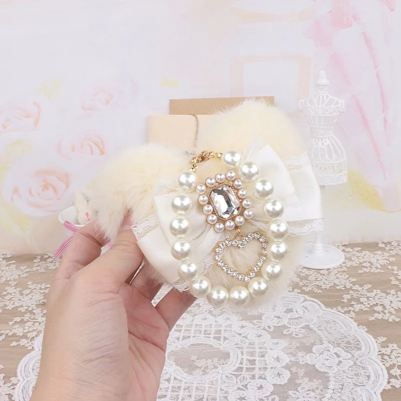 Romantic Bag Ornament Plush Heart Pearls  Keychain Bag Decor Keyring Sweet Ita Bag Pendant Handmade Bow Accessories Keychain
