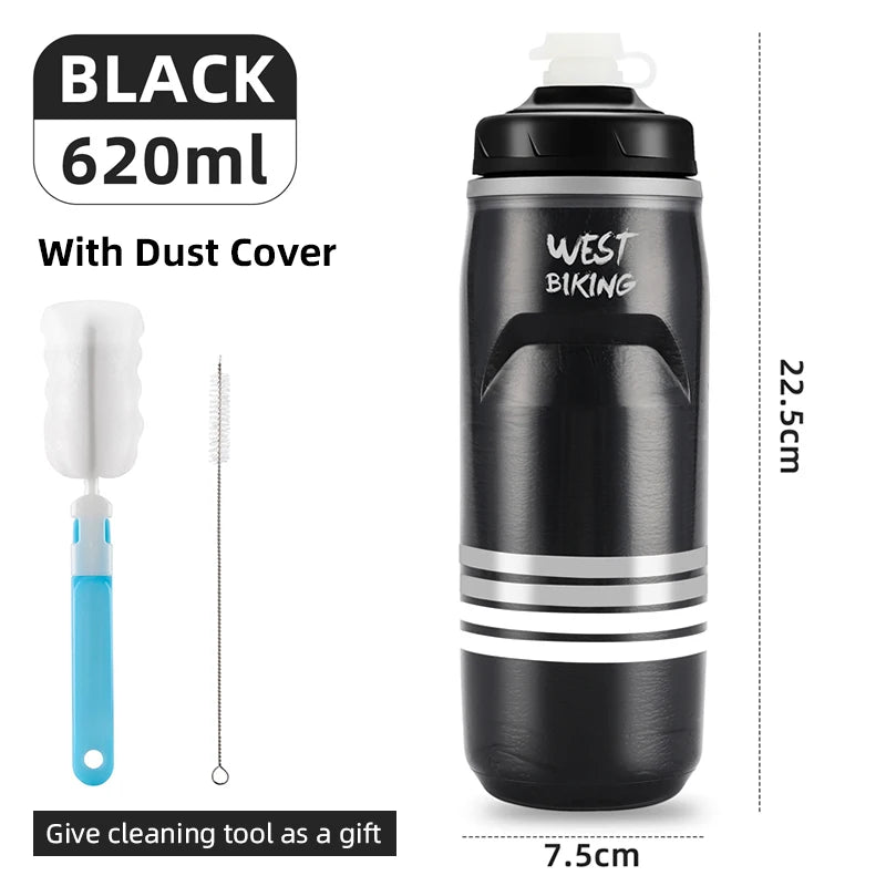 WEST BIKING 620ML Bicycle Bottle MTB Road Bike Water Bottle Outdoor Sports Plastic Drink Cycling Cold Insulation Water Bottle