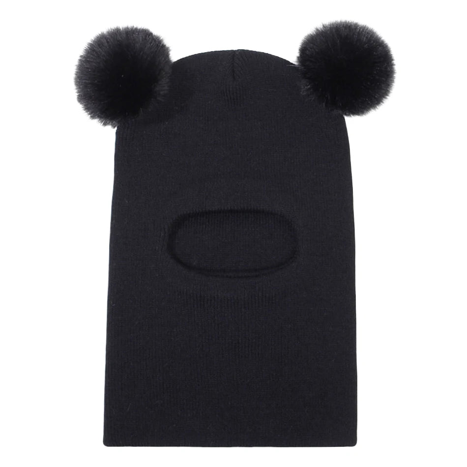 Kids Autumn Winter Pullover Hat Children's Double Ball Ear Protection One-piece Hats Baby Yarn Knit Cap Balaclava Christmas Gift