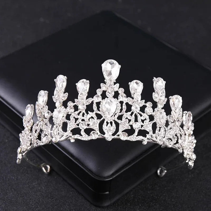Luxury Silver Color Crystal Pearls Bridal Tiaras Crown Baroque Rhinestone Pageant Diadem Bride Headband Wedding Hair Accessories