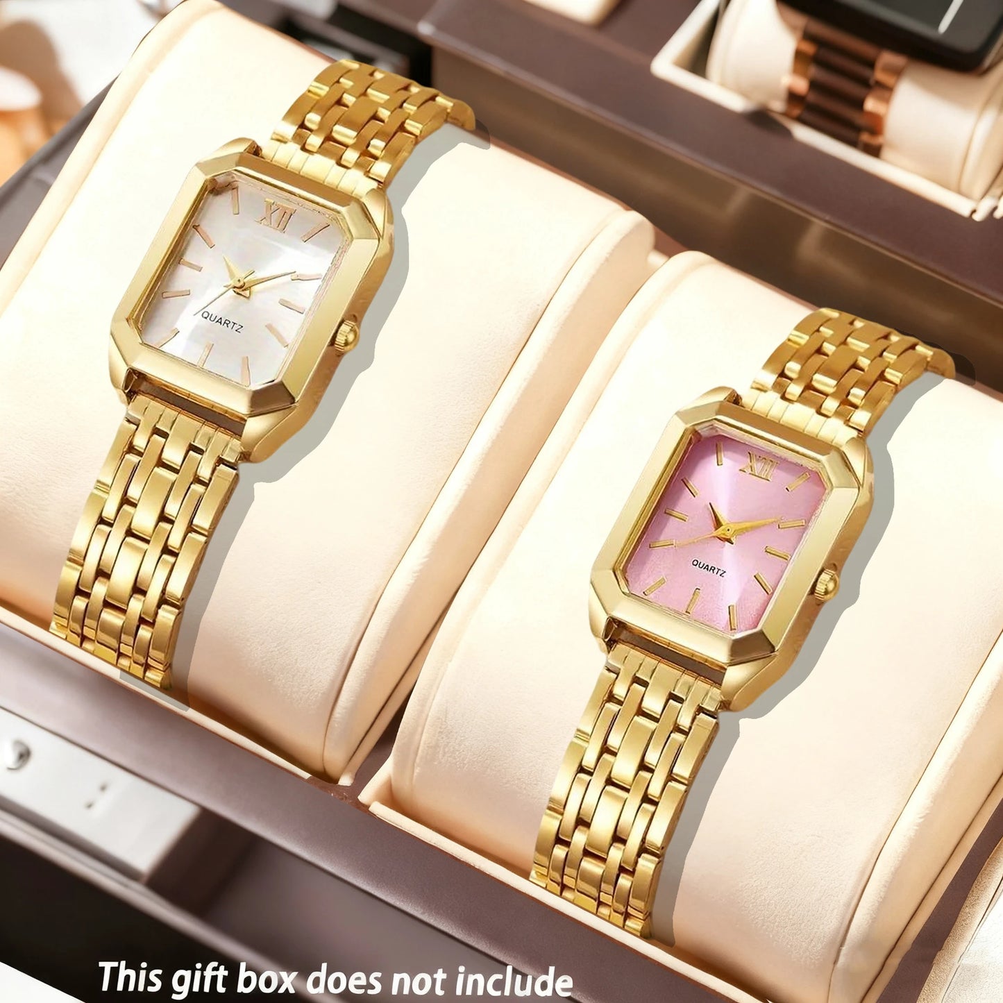 2pcs Women'S Watch Set - Elegant Square Quartz Watches with Stainless Steel Bands, Perfect Gift for Her, Giving Best Gift Sets