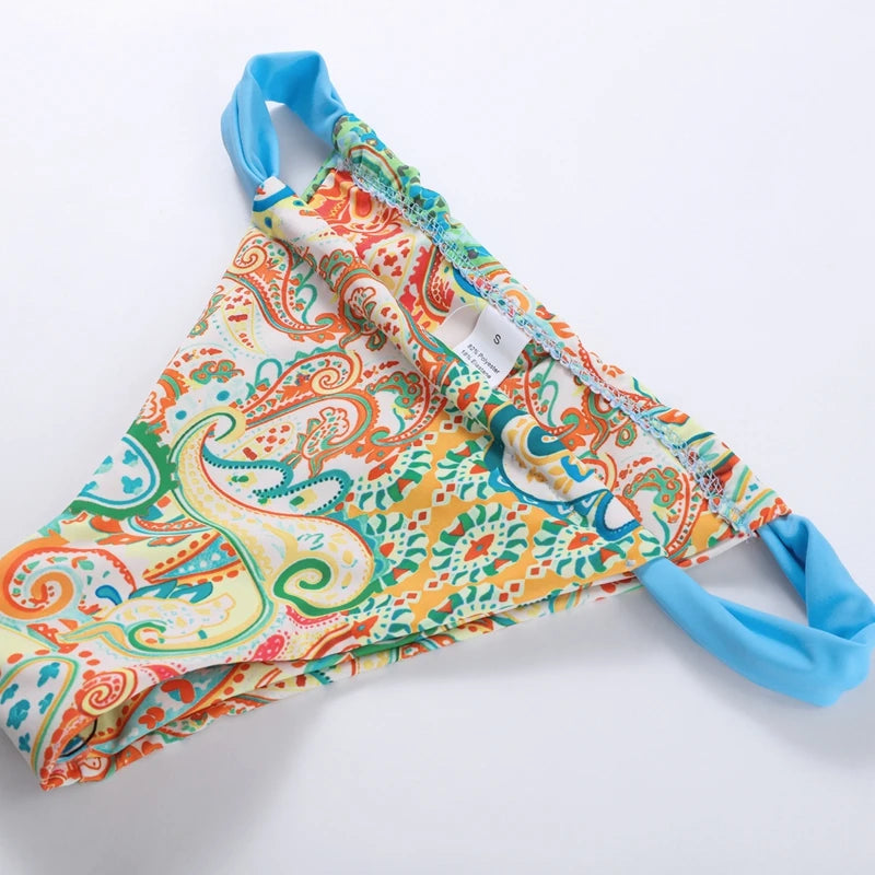 Beach Printed Bikini Skirts Set Women's Sexy Backless Sleeveless Lace-up Swimwear Long Skirt 2025 Summer New Lady Vacation Suit