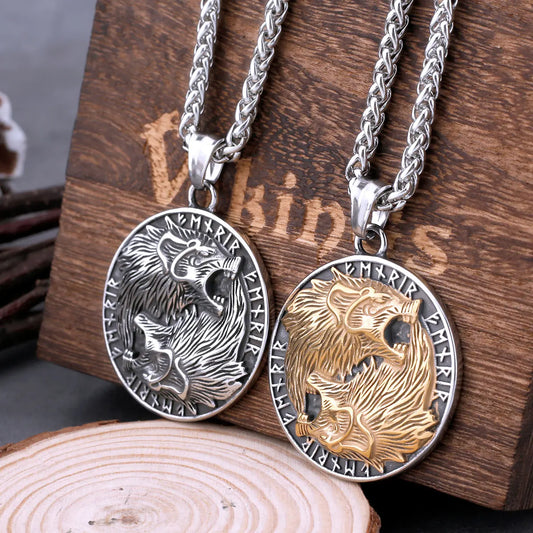 Vintage Nordic Vikings Odin Wolf Compass Rune Necklace Men's Stainless Steel Fashion Hip Hop Pendant Necklace Jewelry As A Gift