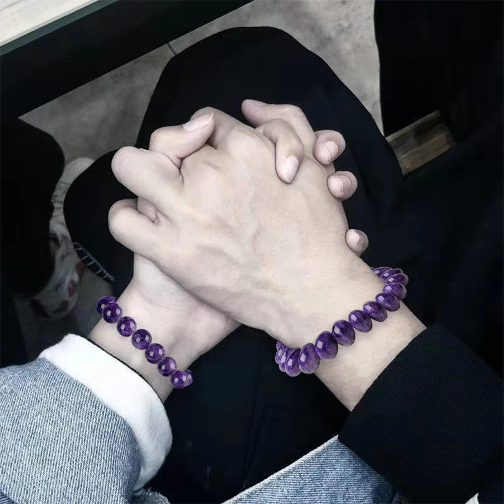 Couple Beaded Bracelet Natural Double Rainbow Obsidian Bead Bangle for Women Reiki Healing Loves Jewelry Valentine's Day Gift