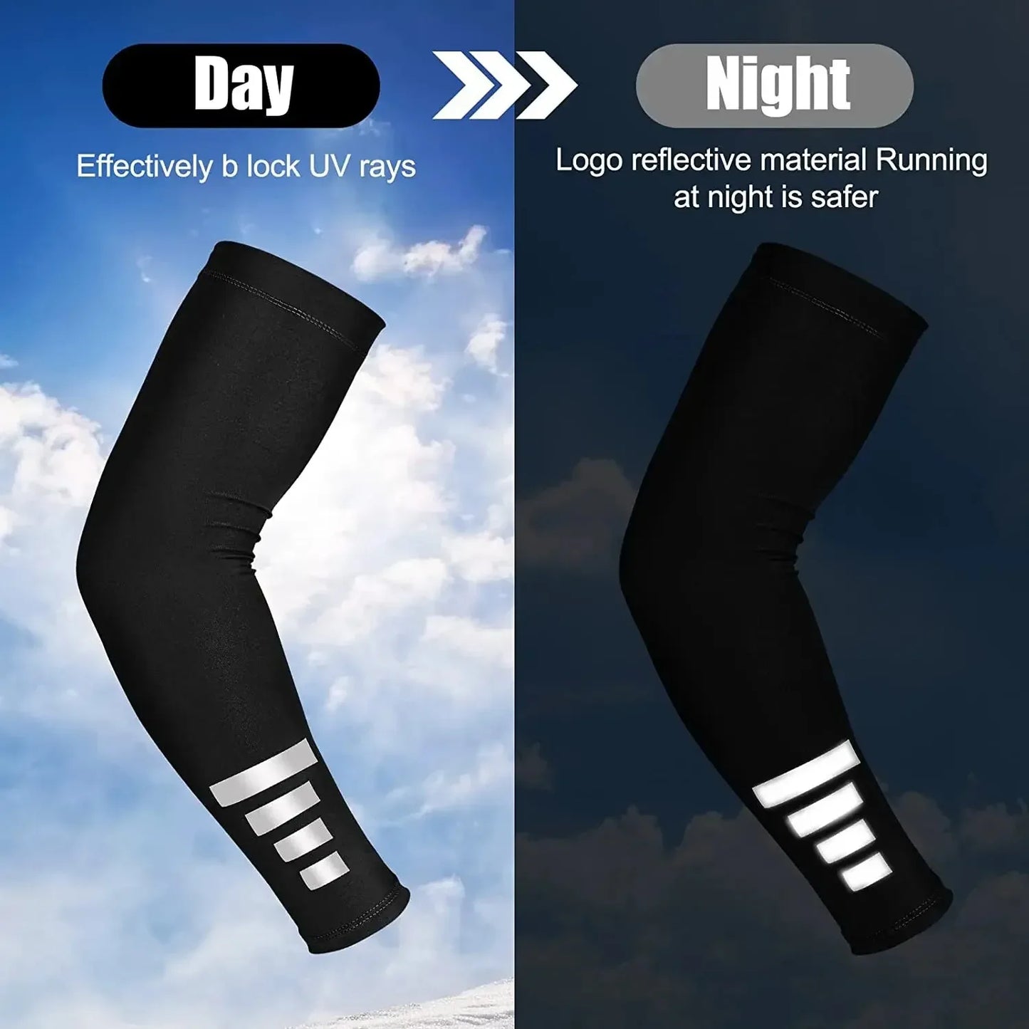 2Pcs Summer Outdoor Sun Protection Arm Sleeves Quick-drying Breathable Night Running Cycling Reflective Ice Silk Sleeves