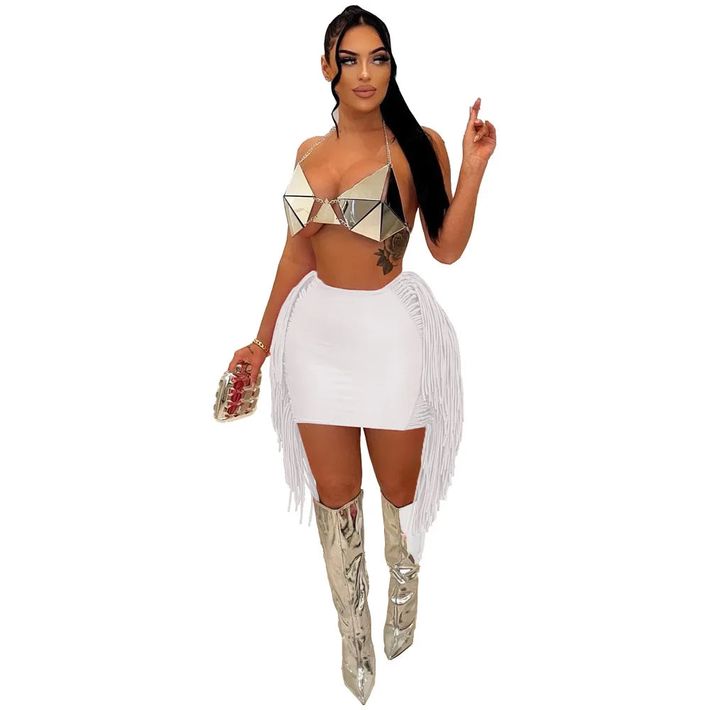 Sexy Wrap Women Mini Skirts Solid Bodycon Streetwear Skirts 2022 Summer Chic Hollow Out Tassel Y2K Style Bottom Outfits