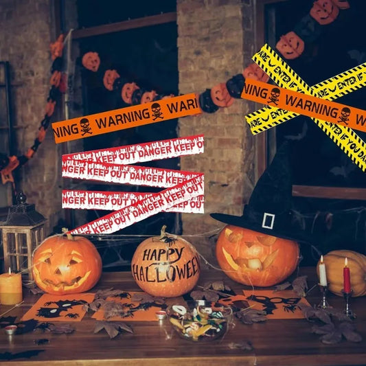 Halloween Yellow Isolation Warning Tape with Bold Danger Signs Durable Plastic Material for Yard Haunted House Party Decoration