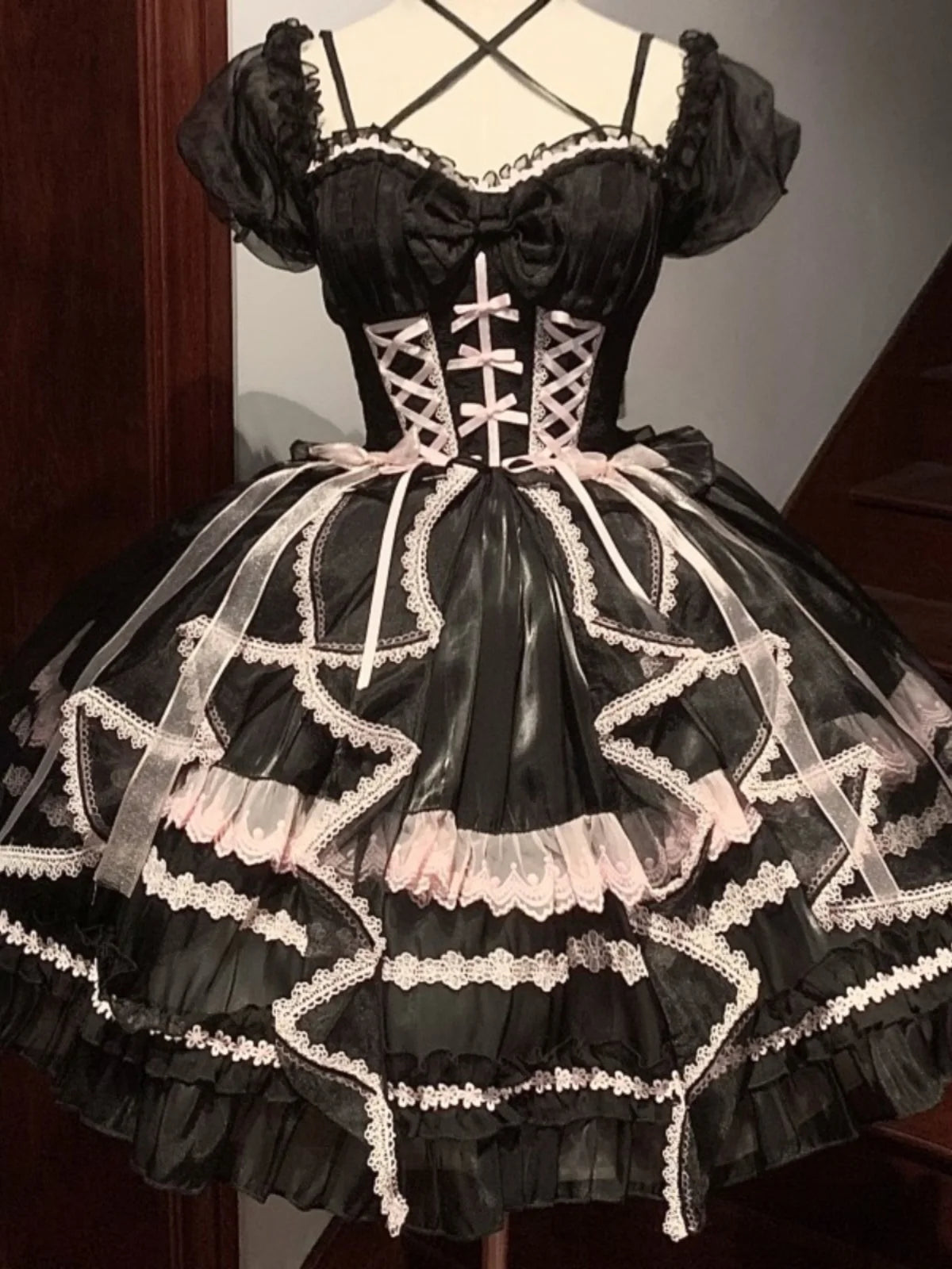 Lolita Sweet Girl Princess Dress Spring and Summer Off Shoulder Women's Short Sleeve Slim OP/JSK Short Ball Gown Dress