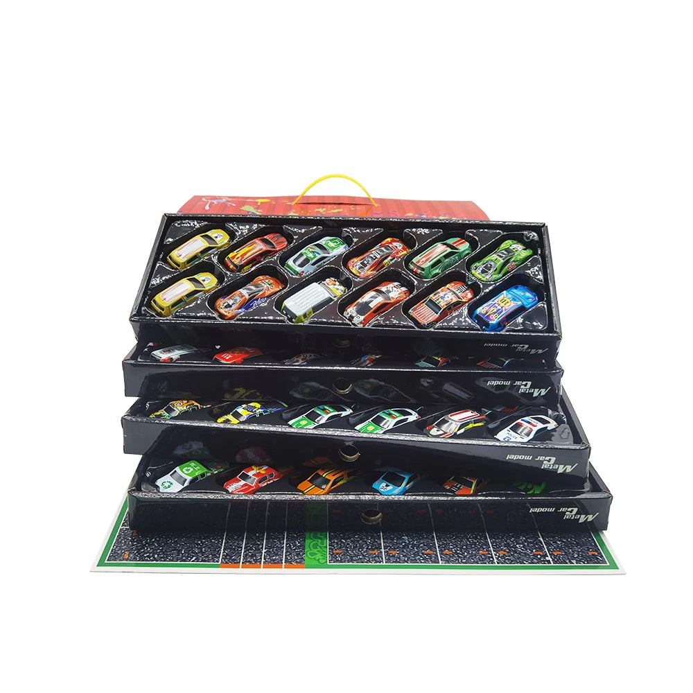 Christmas Gift 48Pieces Alloy Racing Car Models Scale Cars Set Container Storage Toy Metal Trucks Vehicles Model for for Kids