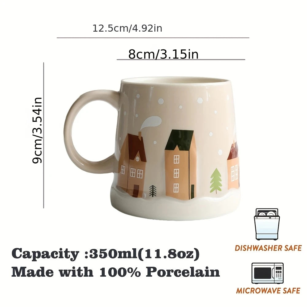 Creative Christmas Gift Idea - 350ML Adorable Ceramic Mug with Coaster Set for Coffee & Tea, High Aesthetic Home Office Cup