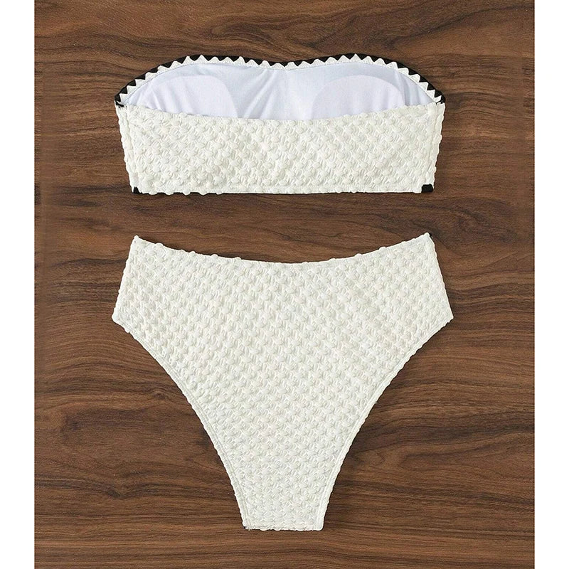 Elegant Strapless Swimwear Women Bikinis Fashion High Waist Split Bathing Suit 2025 New Casual Beachwear Swimsuit Two Piece Sets