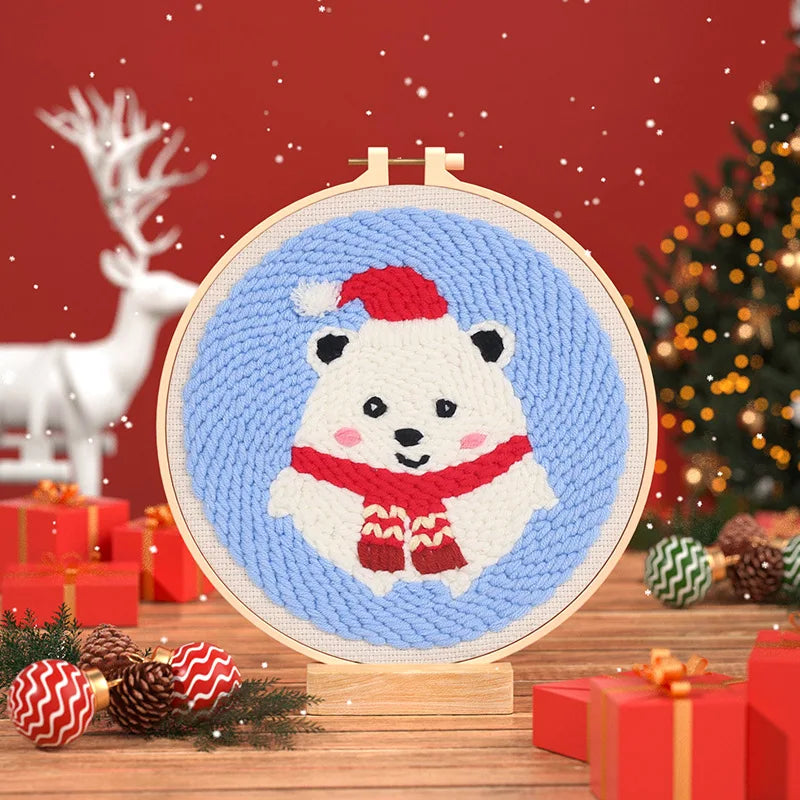 GATYZTORY DIY Punch Needle Embroidery Kit Santa Claus Snowman Frame Punch Set for Beginners Easy Handicraft DIY Christmas Gift