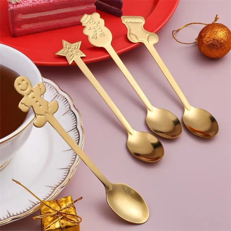 Christmas Gift Elk Christmas Tree Dessert Spoon Cutlery Spoon Set Fruit Coffee Spoon Cutlery Wed Christmas Gift