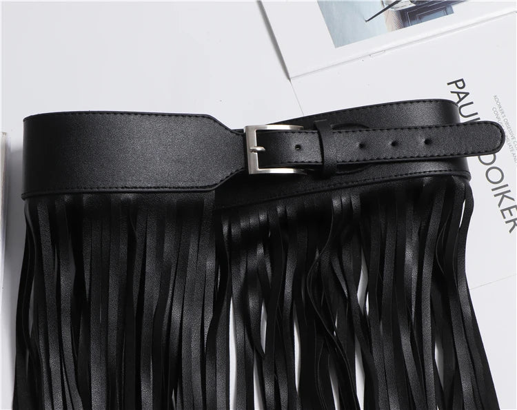 Street Shot Model Style Belt European American Fashion Extra Long Tassel Waistband Women's Waist Seal Leather Cummerbunds Skirt