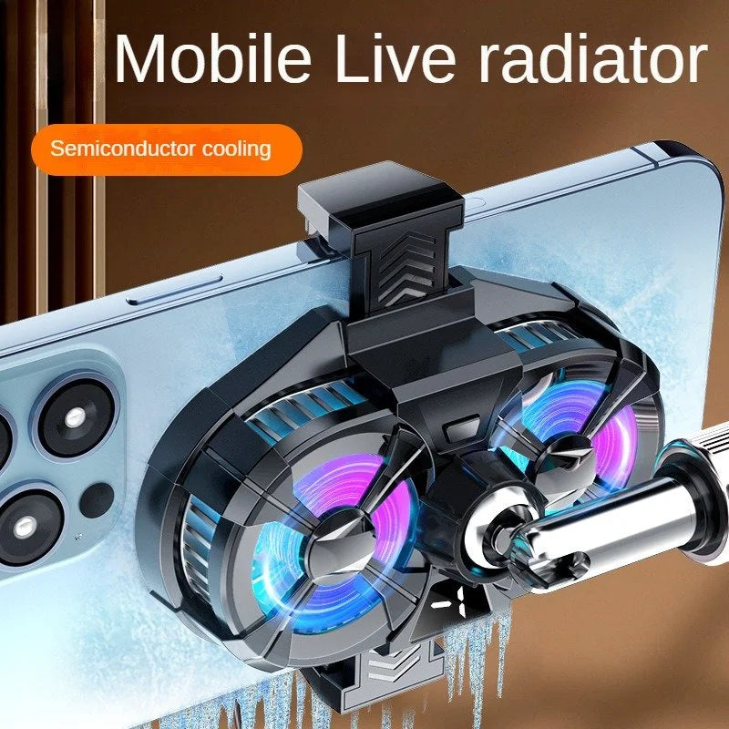 New Dual Fan Large Wind Mute Mobile Phone Cooling Fan Cooler Fast Cooling Live Gaming Handle Cooler Mobile Phone Fan Radiator