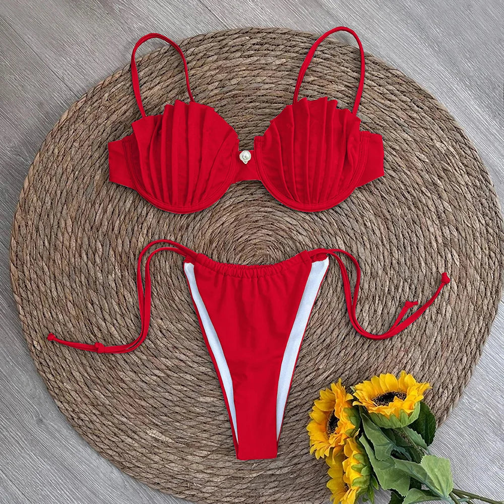 Sexy Shell Micro Bikini 2025 Women Swimsuit Female Swimwear Thong Bikinis Set Brazilian Beach Wear Bathing Suit Biquini