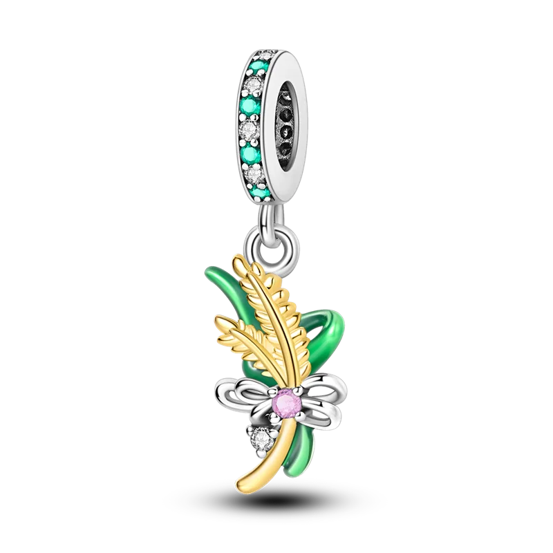 925 Sterling Silver Green Series Flower Tree Apple Pendant DIY Fine Beads Fit 4MM hole diamete Charms Bracelet Women Jewelry Diy