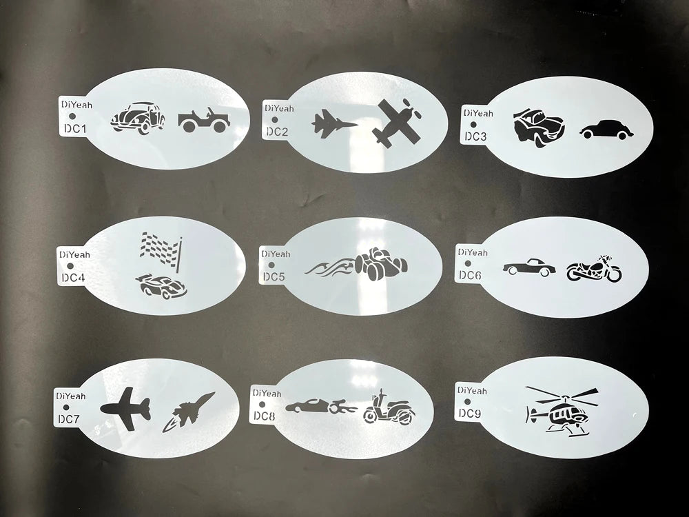9PCS Stencils for Body Painting Face Art Halloween Birthday Party DIY Makeup Stamps Temporary Tattoos Reusable Stencils Plastics