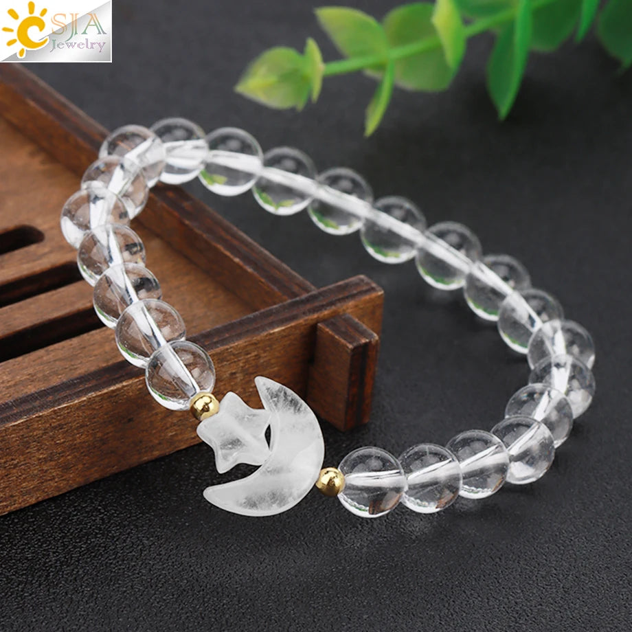 Natrual Stone Bracelet for Women Energy Star Moon Crystal Charm Tiger Eye Pink Quartz Bangle Bead Bracelets Relationship T019