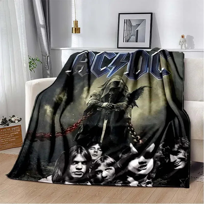 ACDC Pattern Throw Blanket Light Weight Blanket for Living Room Bedroom Kidsroom Warm Blanket Christmas Gift