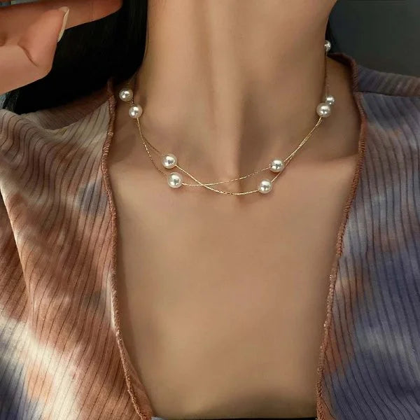 Fashion Imitation Pearl Rhinestone Necklace Stainless Steel Extra Long Drawstring Snake Tassel Metal Chain Women's Jewelry Gifts
