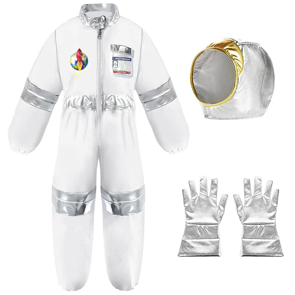 Children's Space Suit Cosplay Costume Astronaut Gloves Spaceman Kids Jumpsuit Holiday Halloween Party Gift Space Clothes