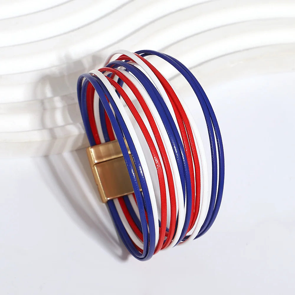 ALLYES Multicolor Rainbow Leather Bracelet Party Jewelry Gifts Fashion Multilayer Slim Strips Wrap Bangle Bracelets for Women