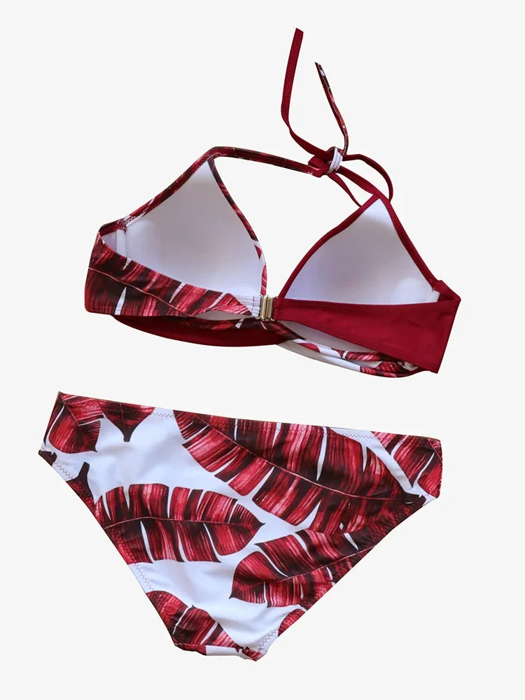 Riseado Sexy Push Up Bikinis Women's Swimsuits Leaf Print Swimwear Women  Sexy Bikini Set Bathing Suit Halter Beachwear