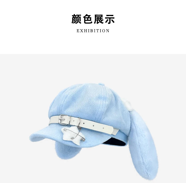 Original Niche Cute Rabbit Ears Plush Berets Cap Y2k Autumn and Winter Travel Personality Versatile Sweet Octagonal Hats Women