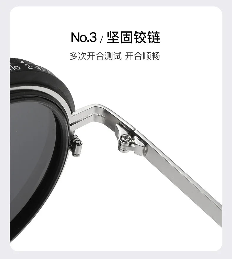 KLASSNUM ND Sunglasses Dimming Glasses Men Outdoor Polarized Sun Glasses Retro Punk Round Frame Women ND9 Tint Eyepiece New In